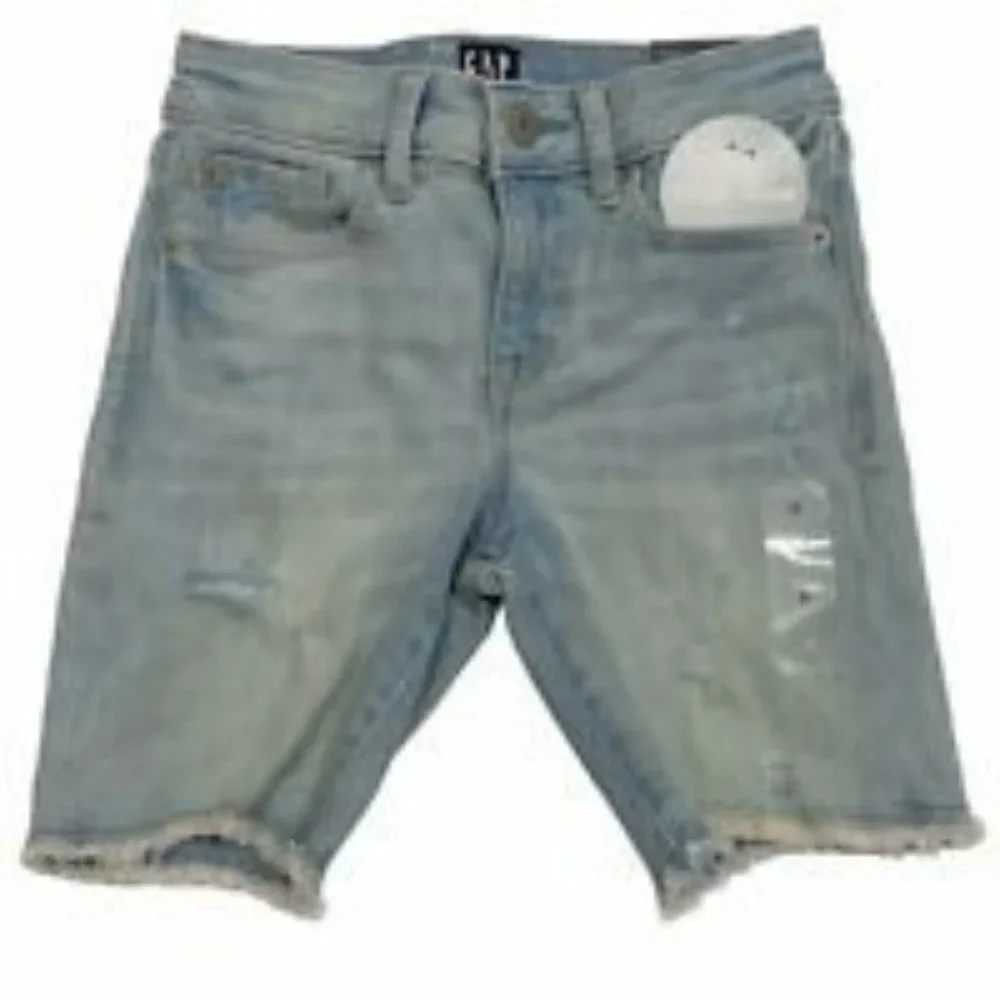 NWT GAP Girls Stretch High Rise Bermuda Shorts Sz 6 Light Wash Denim Rips